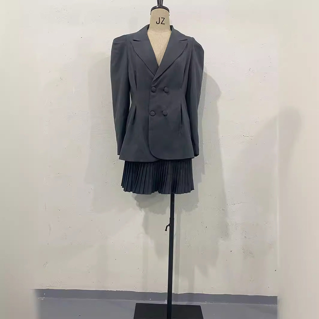 Breasted Puff Sleeve Suit Jacket And Skirt Suit