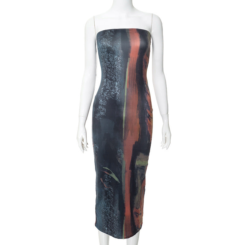 Women's Tube Top Printed Dress Slim Fit