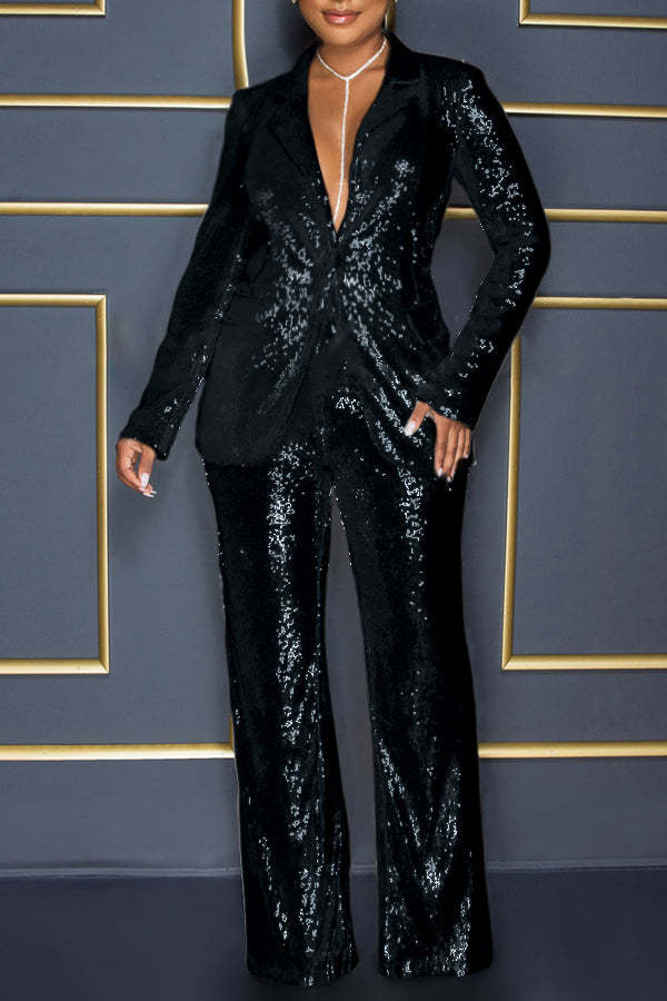 Slim-fit Sequined Suit Top And Trousers Women's Suit