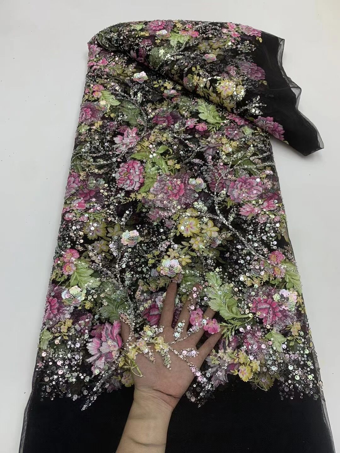 Ethnic Red Rose Flower Embroidery Fabrics High-end Beads Sequin Embroidered Cloth Xiuhe Cheongsam Wedding Dress Lei