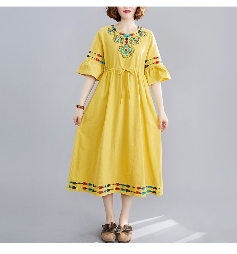 Ethnic Style Women's Short-sleeved Cotton And Linen Embroidered Dress