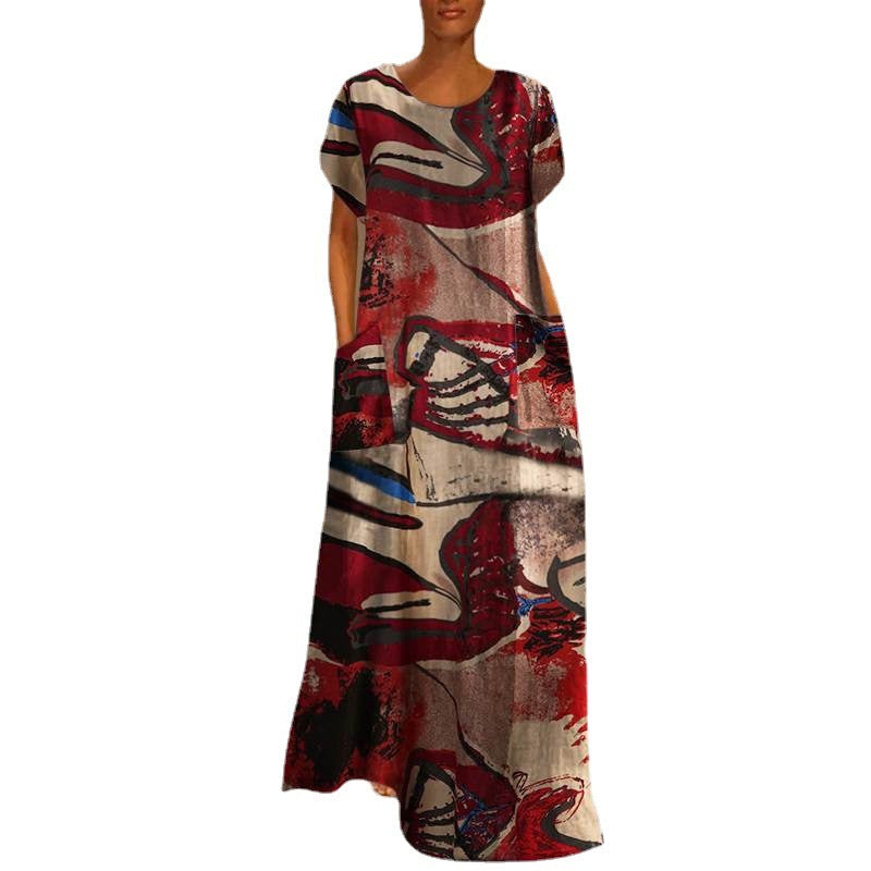 Plus Size Digital Print Ethnic Loose Long Dress