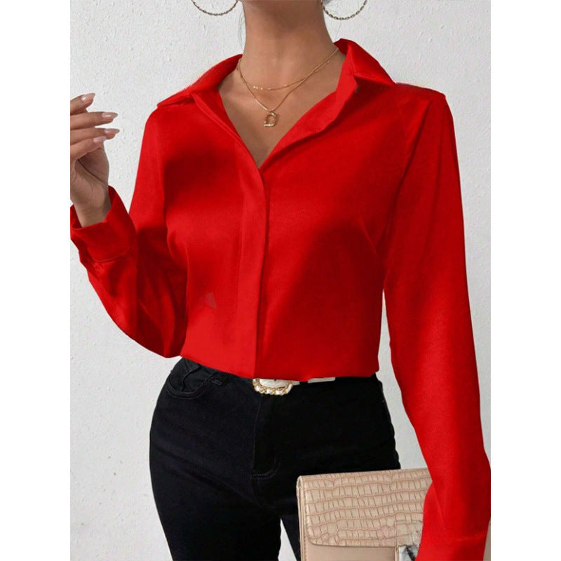 Women's Satin Silk-like Long-sleeved Shirt