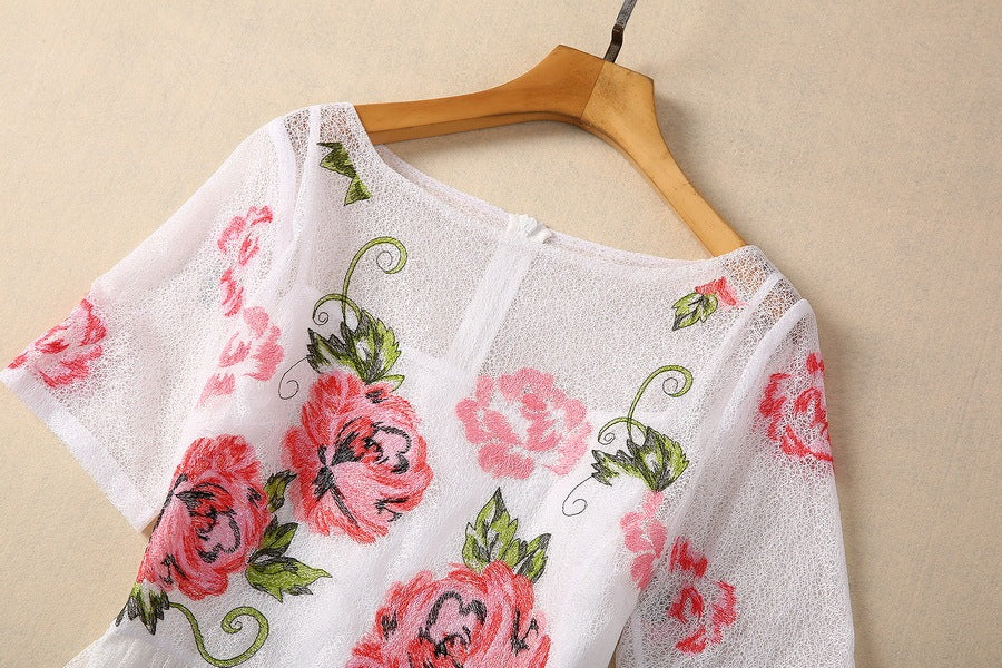 Embroidered Flower Lace Swing Dress - BabynBeauty