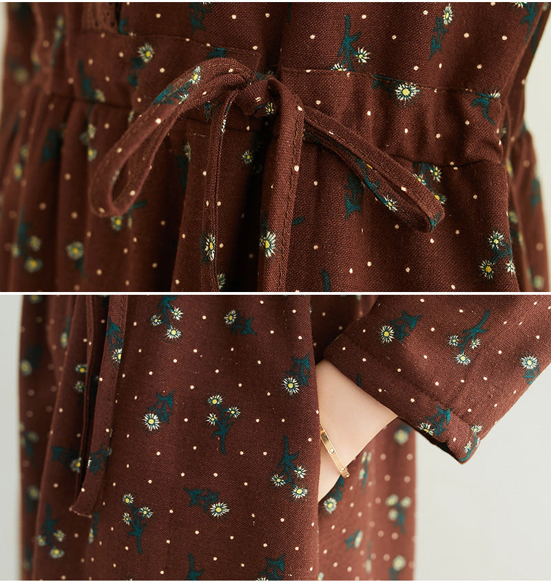 Ethnic Printed Plush Fitted Long Sleeve Dress