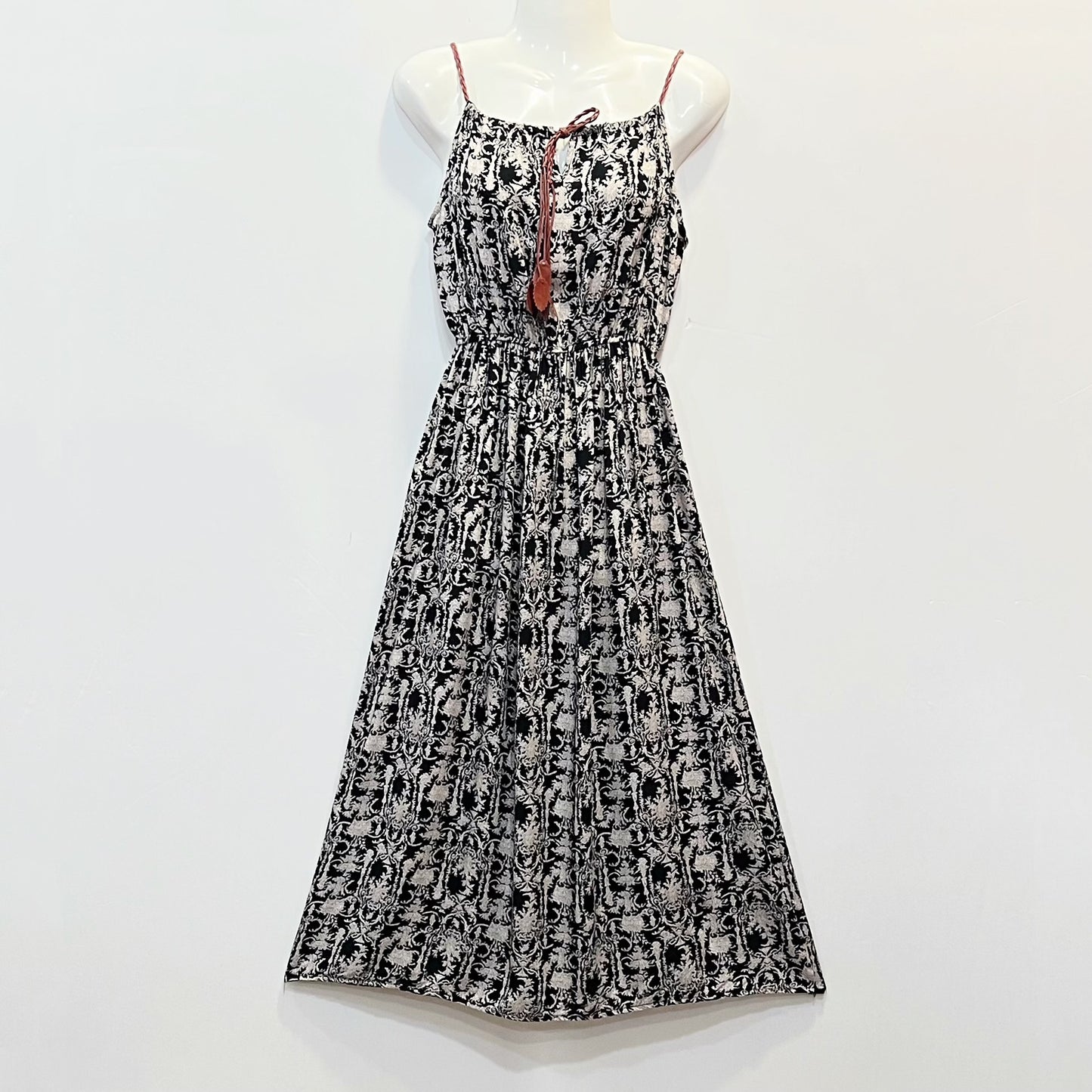 Ethnic Style Dress Women's Cotton Silk Belt Beach Dress With Suspenders