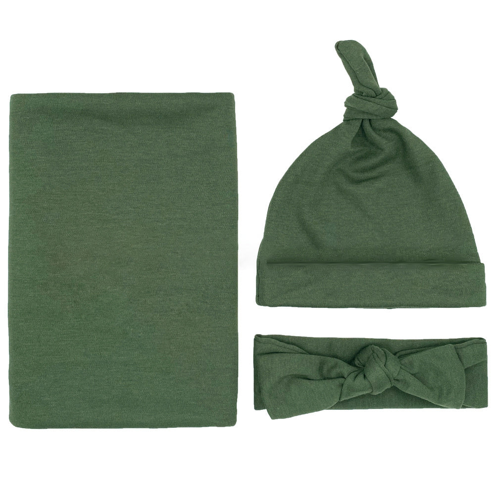 Cotton baby blanket headband hat set