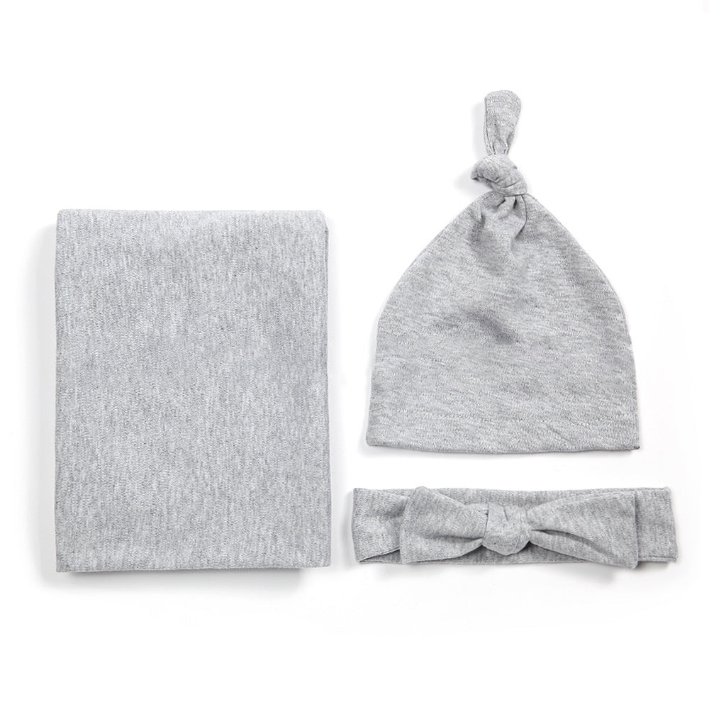 Cotton baby blanket headband hat set
