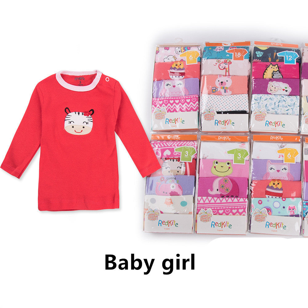 Newborn Baby Cartoon Cotton Shoulder Button t-shirt 5 Pack