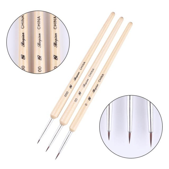 3Pcs/Set UV Gel Nail Liner Brush Acrylic
