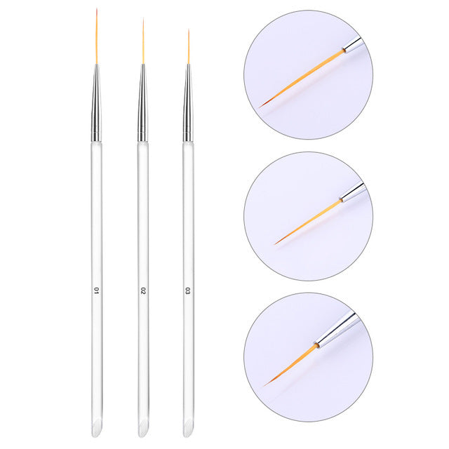 3Pcs/Set UV Gel Nail Liner Brush Acrylic