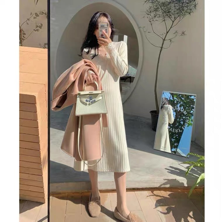 Retro Lace Knit Dress Women