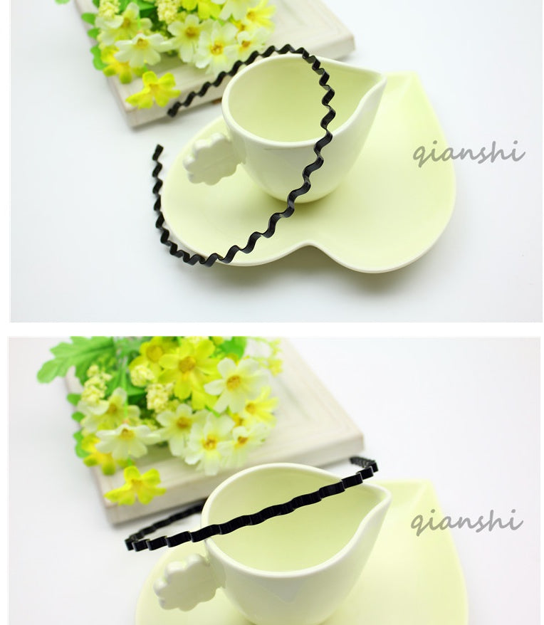 Korean hair accessories unisex wavy headband headband Europe and America iron tide black wide-brimmed hair ring small jewelry - BabynBeauty