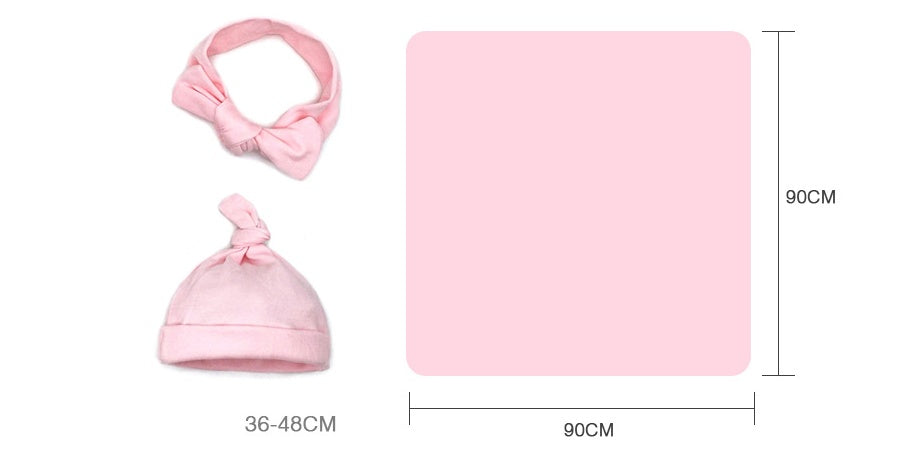 Cotton baby blanket headband hat set