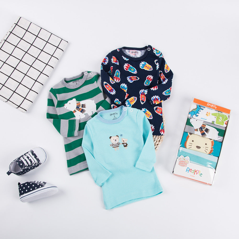 Newborn Baby Cartoon Cotton Shoulder Button t-shirt 5 Pack