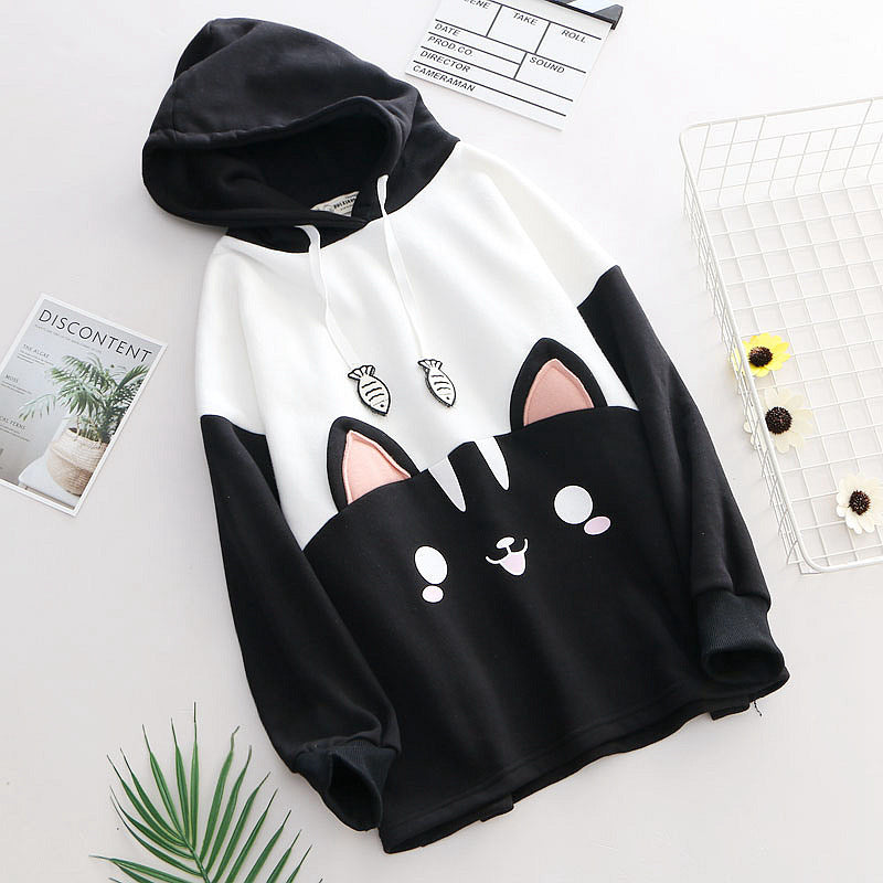 All-match Cartoon Sweater Printed Thin Velvet New Hoodie - BabynBeauty