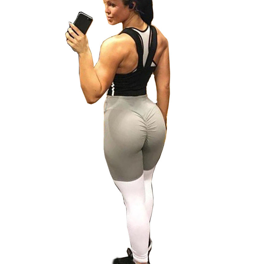 Contrast stitching buttocks folds sports yoga pants High-elastic slim hips leggings - BabynBeauty