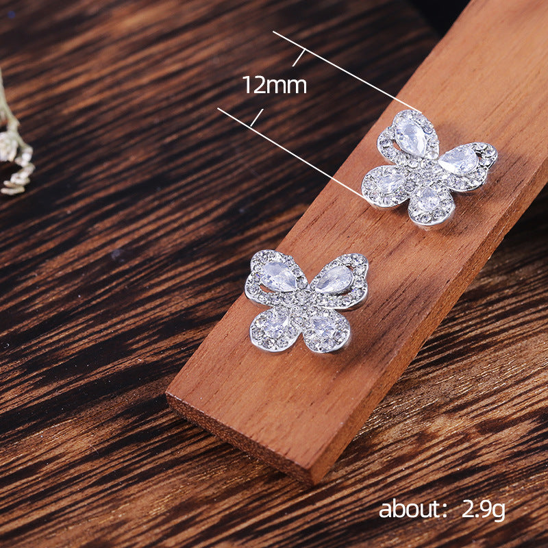 Girl Copper Spot Drill Butterfly Earrings