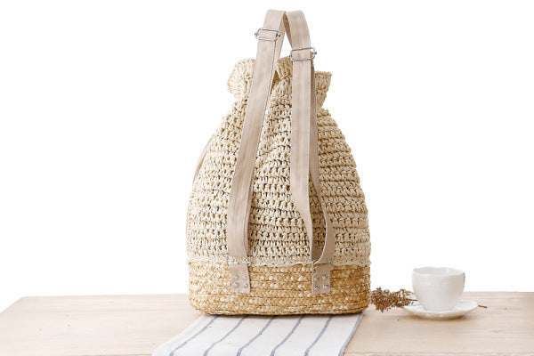 College Style Handmade Crocheted Backpack, Straw Woven Bag, Woven Bag, Leisure Female Bag