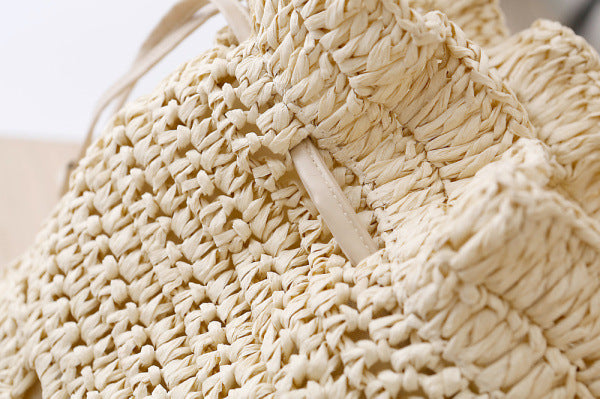 College Style Handmade Crocheted Backpack, Straw Woven Bag, Woven Bag, Leisure Female Bag