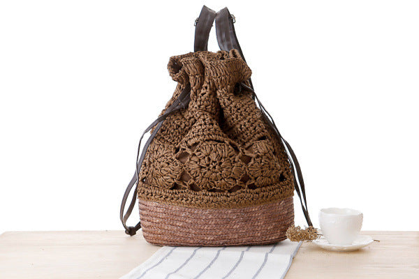 College Style Handmade Crocheted Backpack, Straw Woven Bag, Woven Bag, Leisure Female Bag