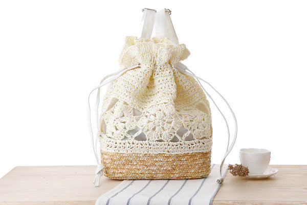 College Style Handmade Crocheted Backpack, Straw Woven Bag, Woven Bag, Leisure Female Bag