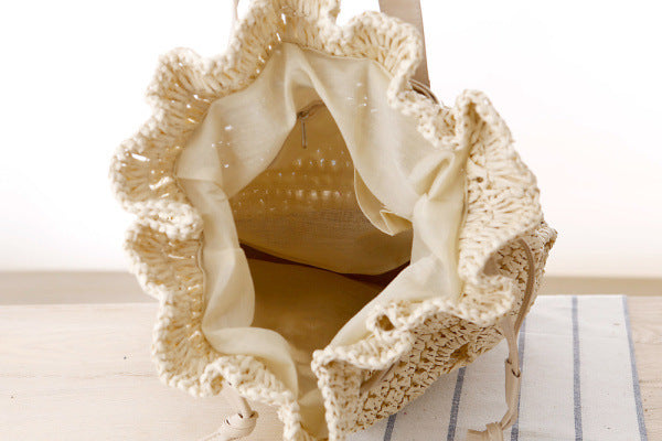 College Style Handmade Crocheted Backpack, Straw Woven Bag, Woven Bag, Leisure Female Bag