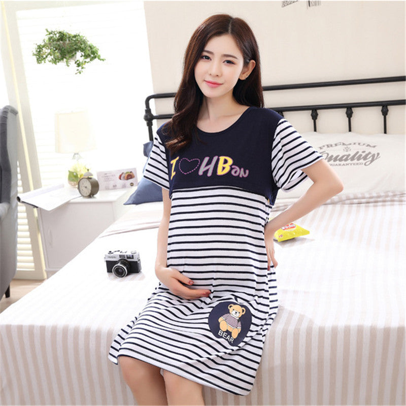 Thin Short-sleeved Confinement Dress Breastfeeding Pajamas Maternity Nursing Dress - BabynBeauty