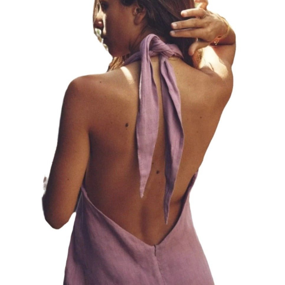 European And American Elegant Halter Solid Color Sling Dress Women - BabynBeauty