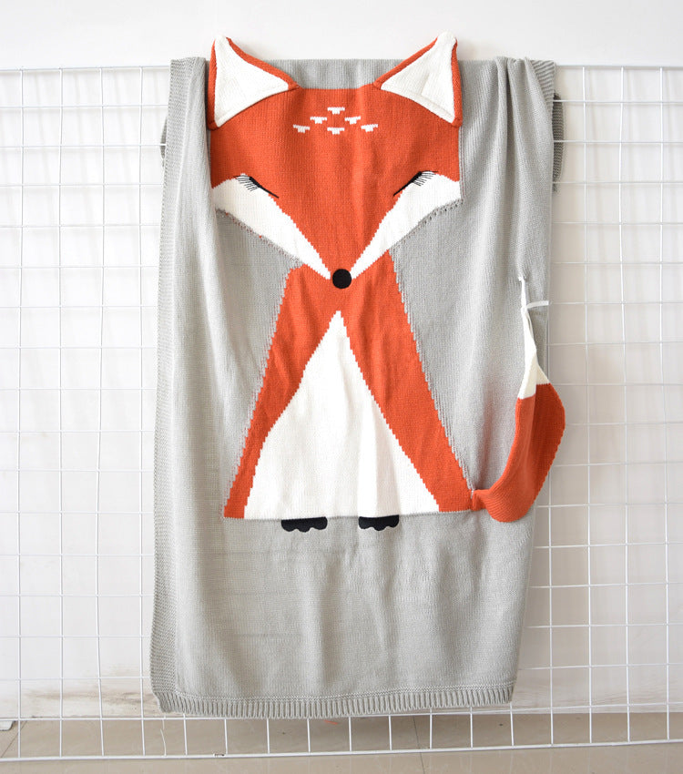 Fox Blanket Three-Dimensional Ear Blanket Children'S Knitted Blankets Beach Mat Baby Baby Holding Blanket - BabynBeauty