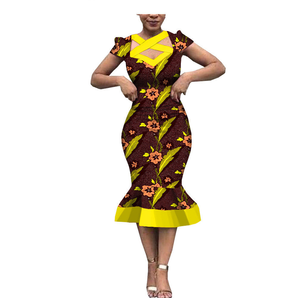 New Style African Ethnic Characteristic Batik Printed Cotton Dress Dress Skirt - BabynBeauty