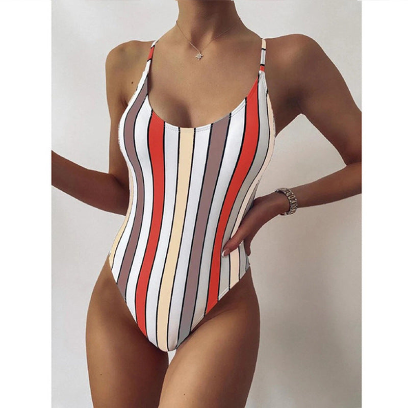 Multicolor Striped One-piece Swimsuit Women European And American Foreign Trade Swimwear Amazon Bikini - BabynBeauty