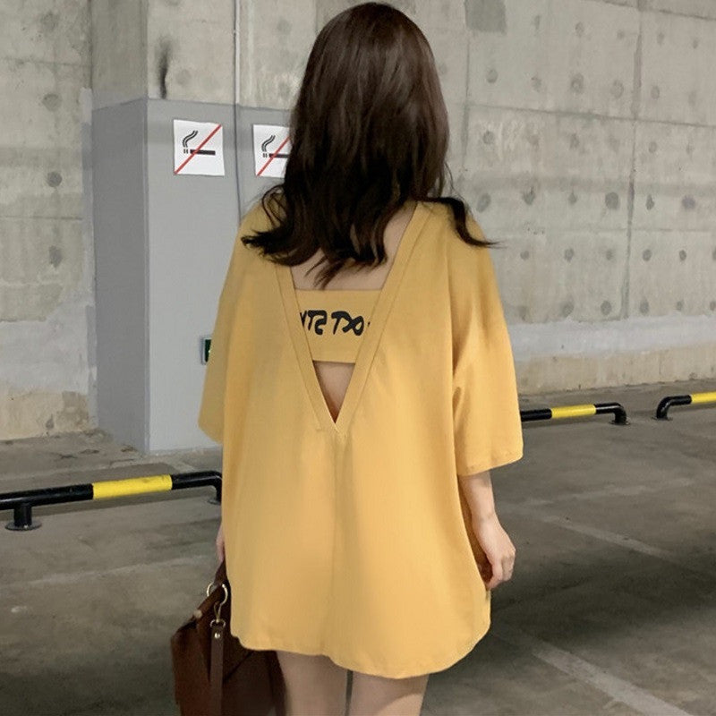 Western Style Loose Korean Halter Sexy Short-sleeved T-shirt
