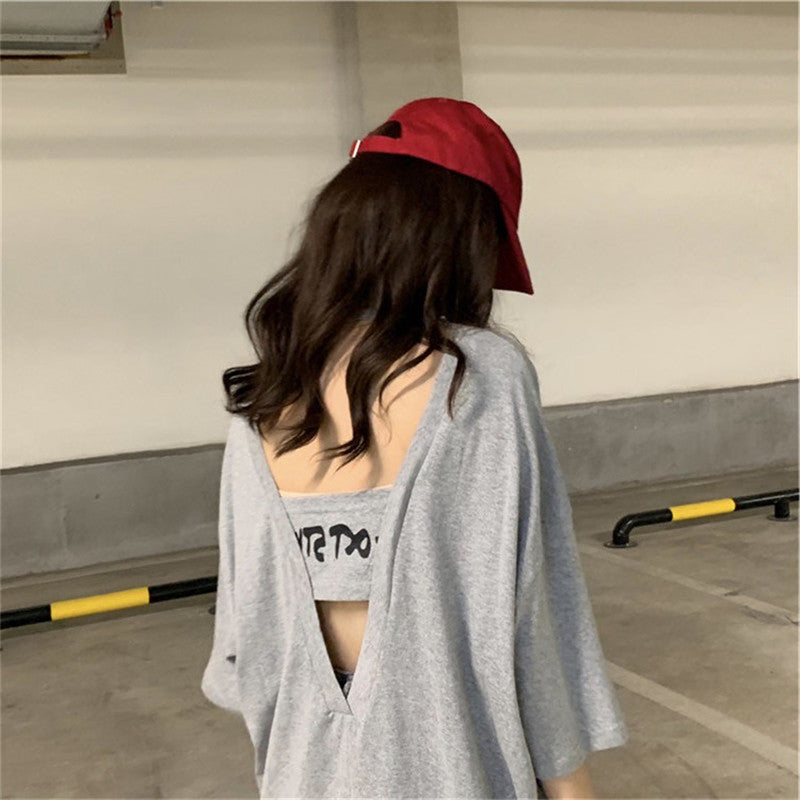 Western Style Loose Korean Halter Sexy Short-sleeved T-shirt