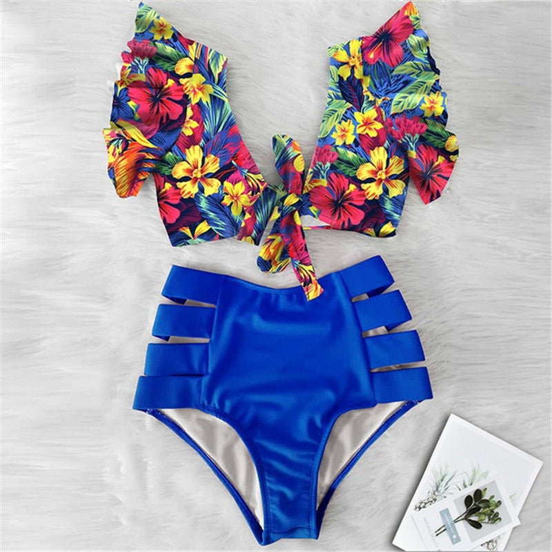 High Waist Bikini Ruffle Swimwear Women Print Sexy Swimsuits - BabynBeauty
