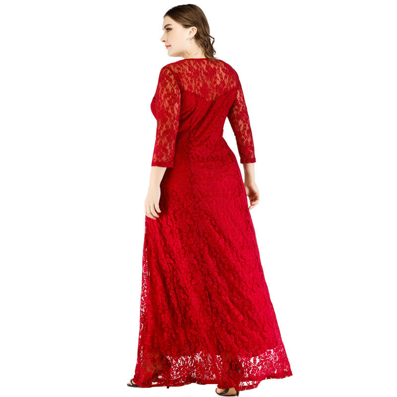 Sleeve Long Skirt Amazon Middle East Lace Dress - BabynBeauty