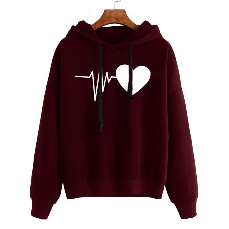Heart Print Streetwear Hoodies Women Sweatshirt Spring Autumn Long Sleeve Hoodie Clothes - BabynBeauty