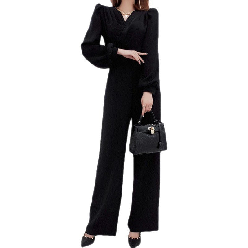 V-neck Slim-fit Temperament Jumpsuit Women's Waist Slimming Professional Jumpsuit