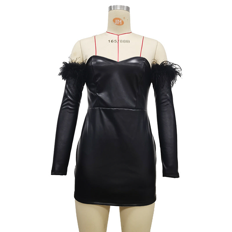 Long Sleeve PU Women Dress Women - BabynBeauty