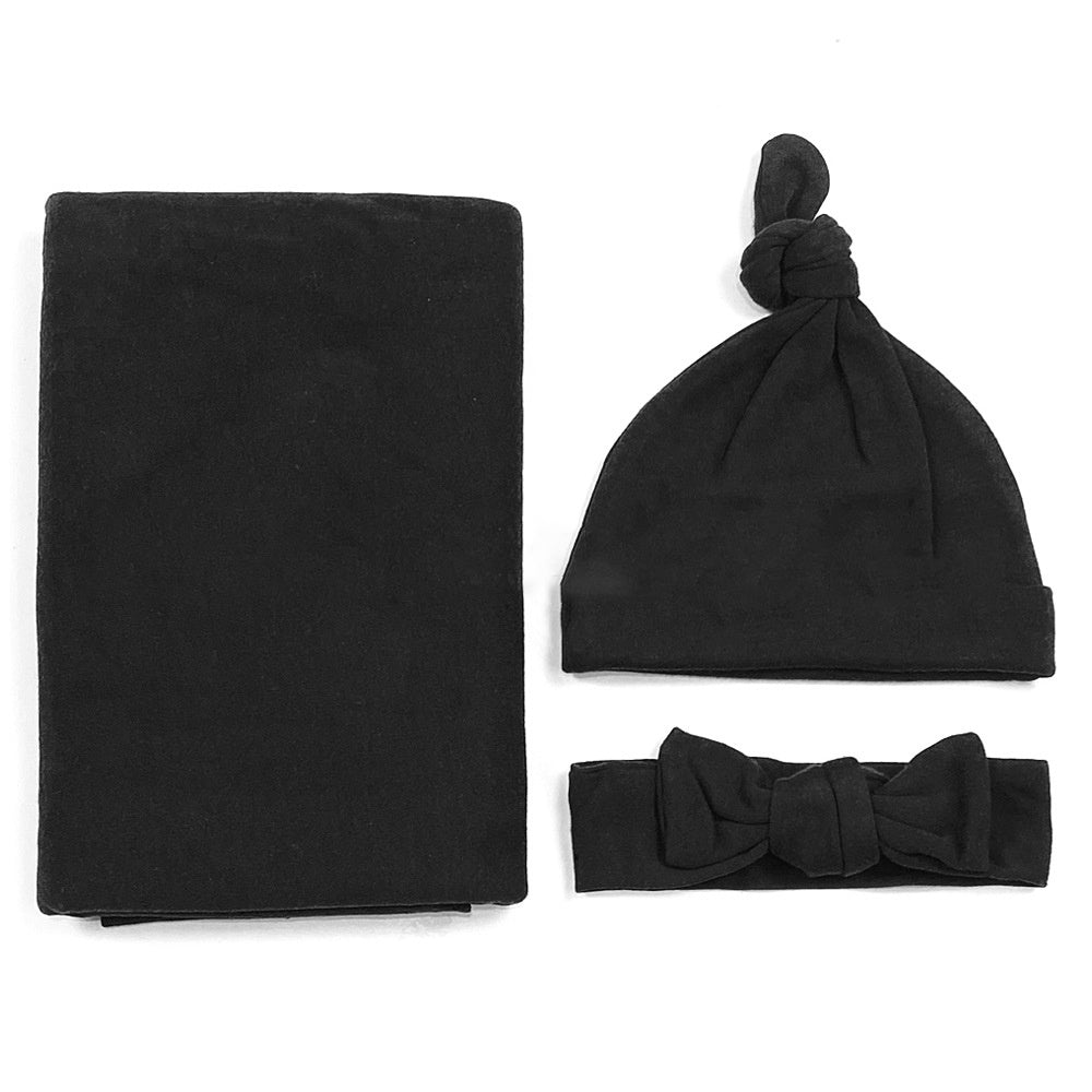 Cotton baby blanket headband hat set