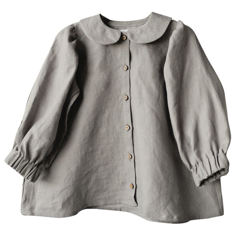 Girls' Cotton And Linen Doll Collar Princess Dress Shirt Top