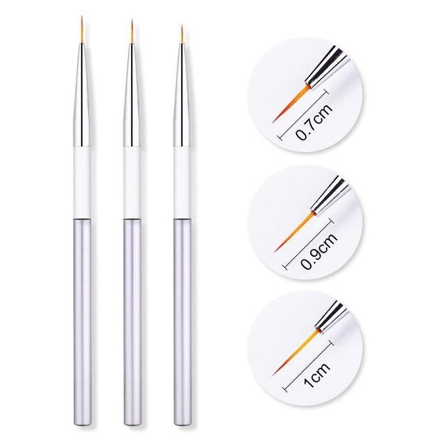 3Pcs/Set UV Gel Nail Liner Brush Acrylic