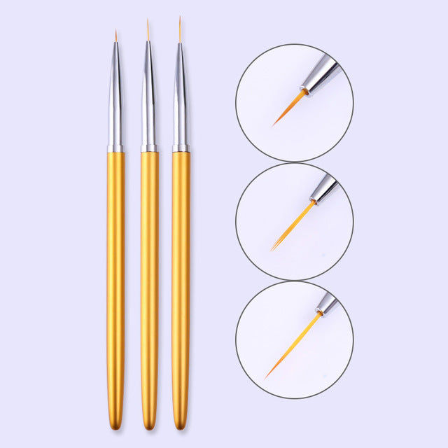 3Pcs/Set UV Gel Nail Liner Brush Acrylic