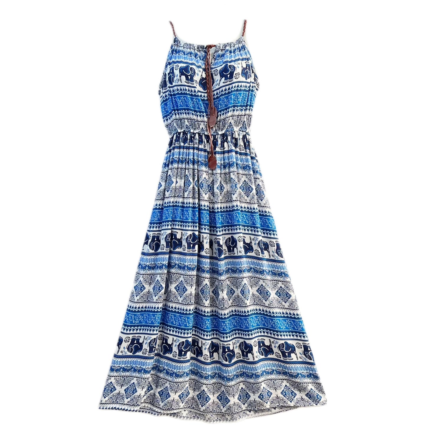 Ethnic Style Dress Women's Cotton Silk Belt Beach Dress With Suspenders