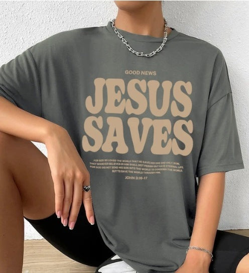 Personalized Fashion Letters Printed Cotton Short-sleeved T-shirt