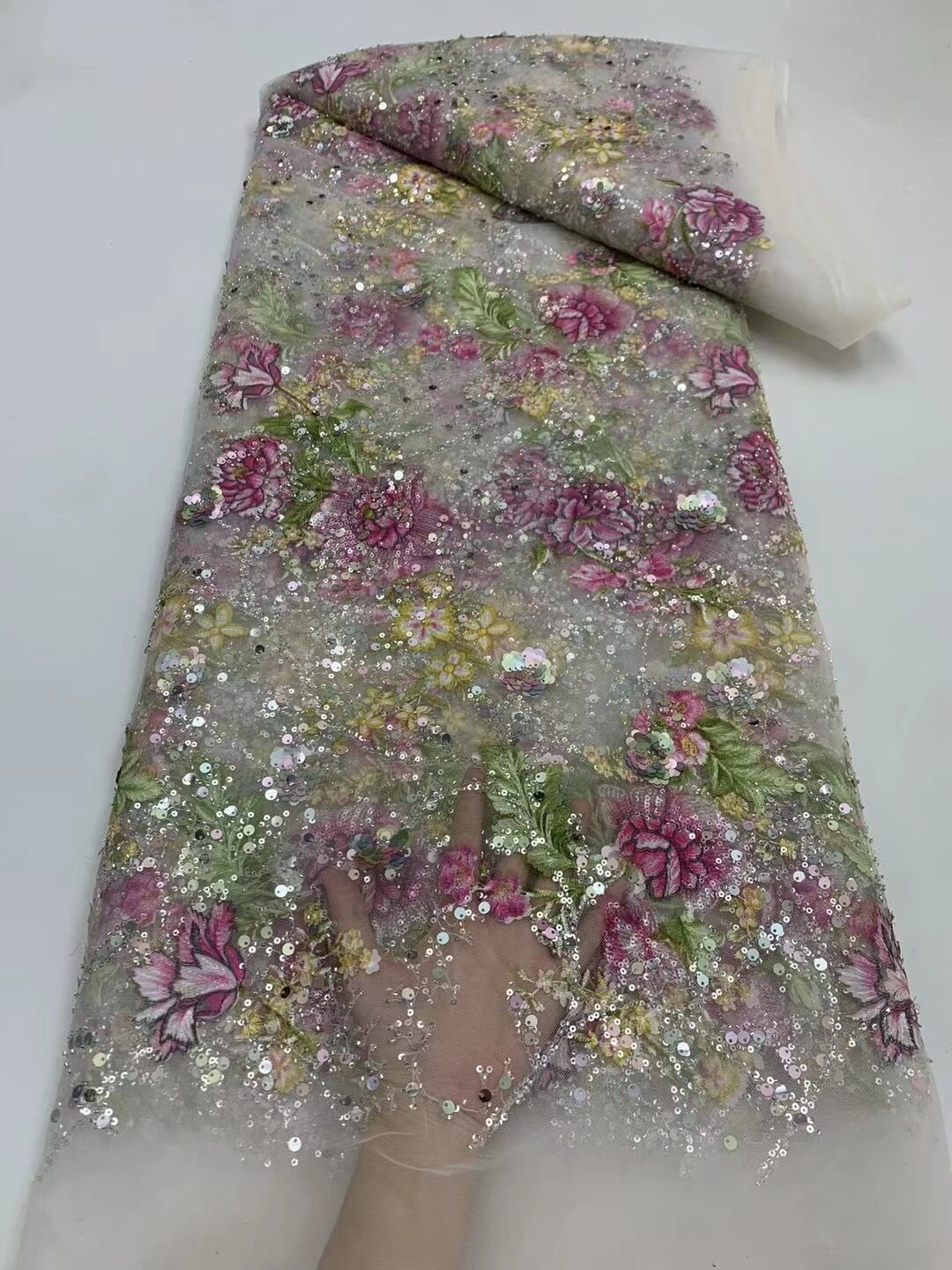 Ethnic Red Rose Flower Embroidery Fabrics High-end Beads Sequin Embroidered Cloth Xiuhe Cheongsam Wedding Dress Lei