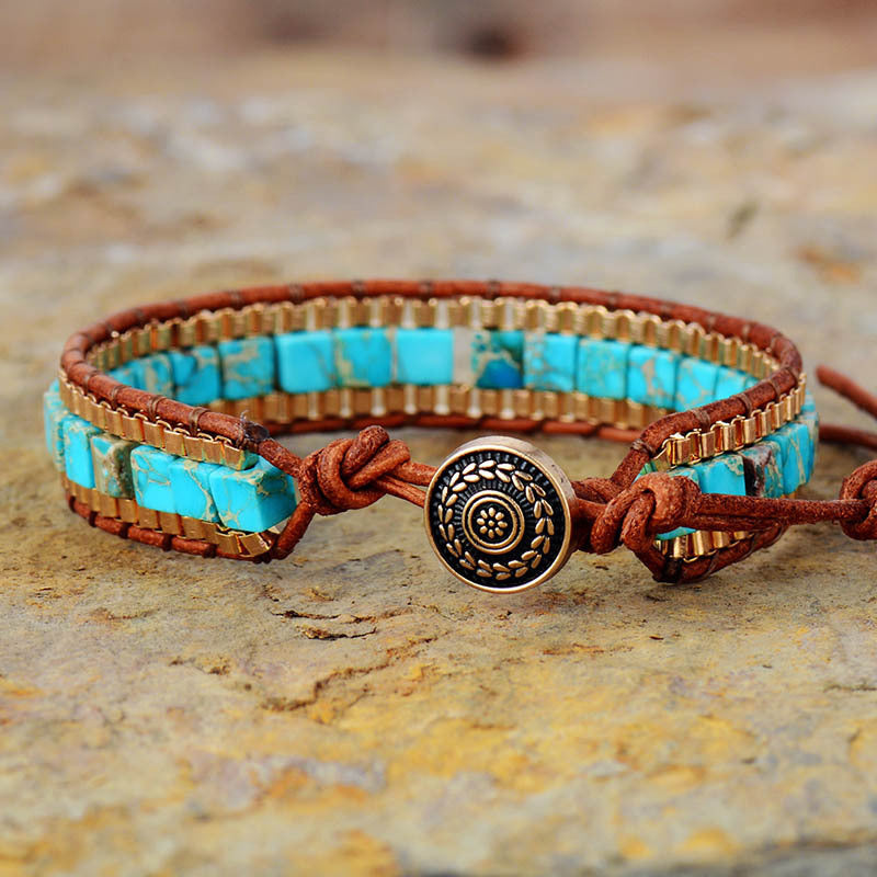 Fashion Imperial Stone Hand-woven Leather Bracelet - BabynBeauty