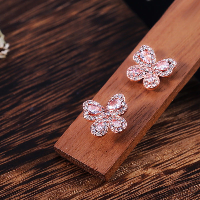 Girl Copper Spot Drill Butterfly Earrings