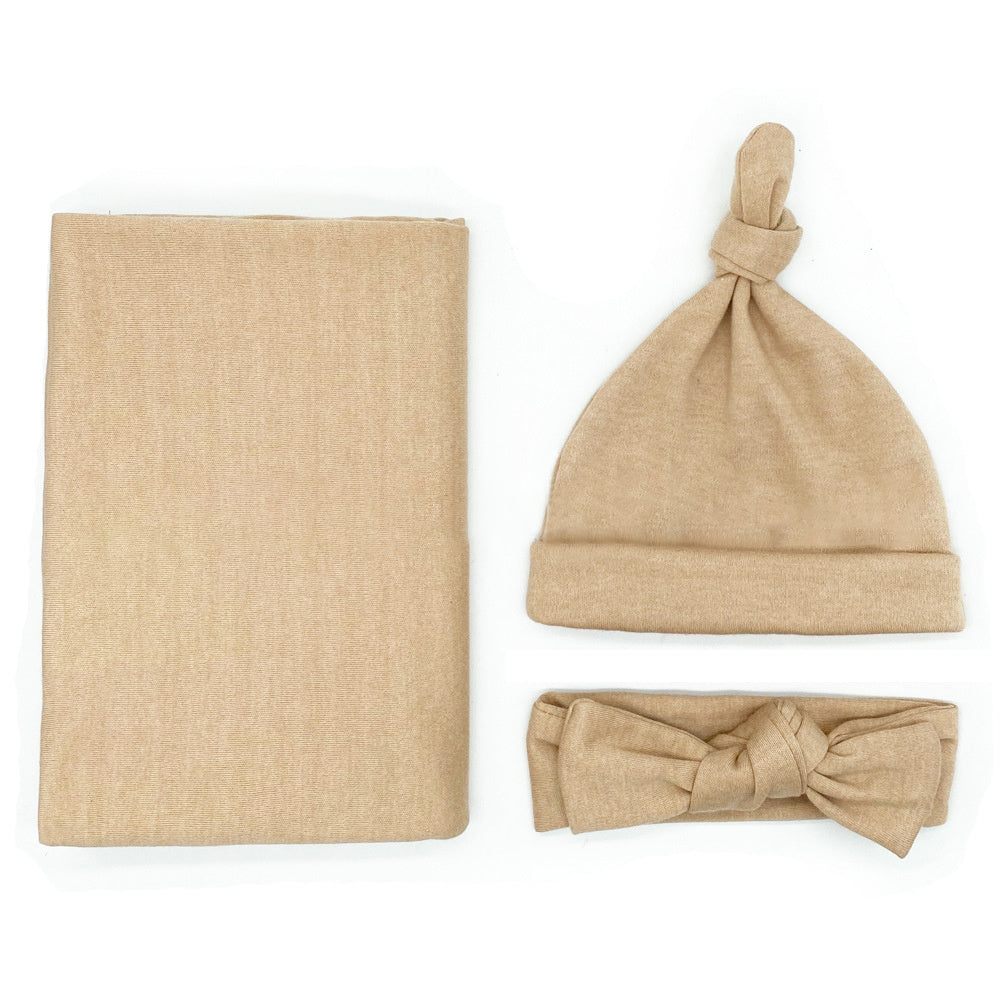Cotton baby blanket headband hat set