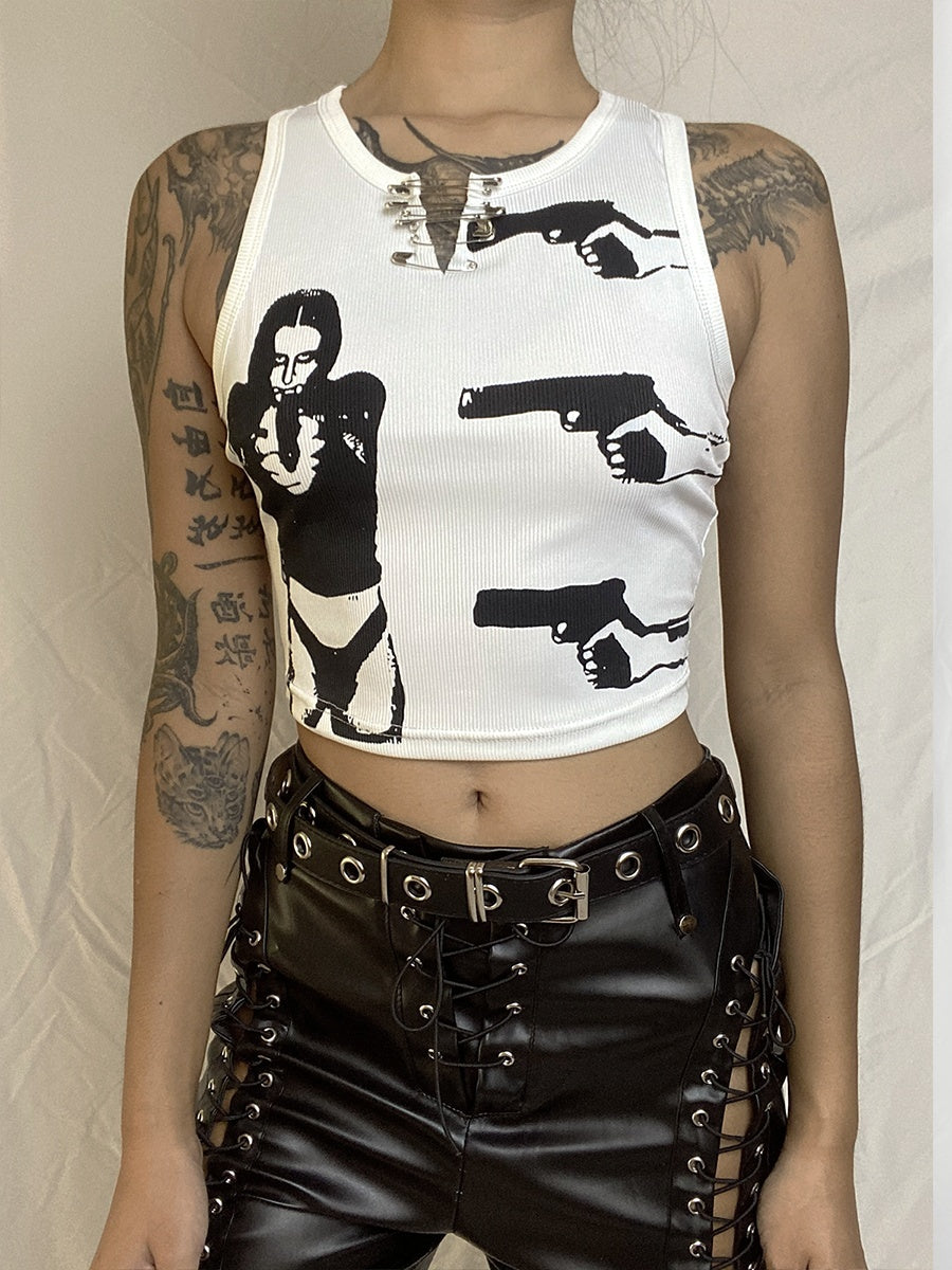 Vintage Rock Print I-shaped Vest Sling - BabynBeauty